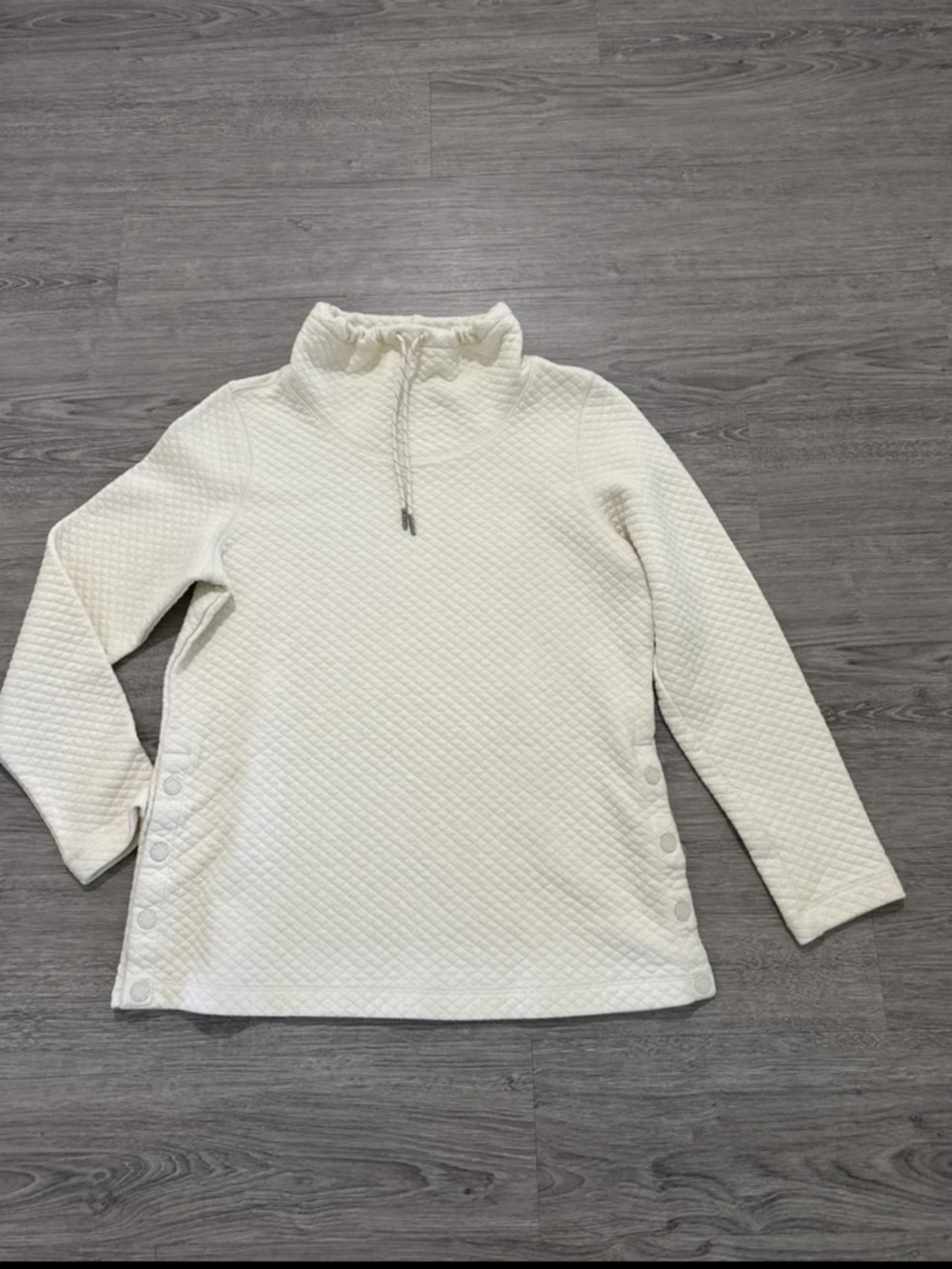 L.L.Bean Cream Lightly quilted pull-over Split Snap Sides Draw-tie Neck PS  LNC